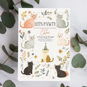 Cat Birthday Invite | Cat Invite | Cat Party Invitation | Kitty Birthday Party | Cat Themed Birthday | Pawty Invitation | Lets Pawty