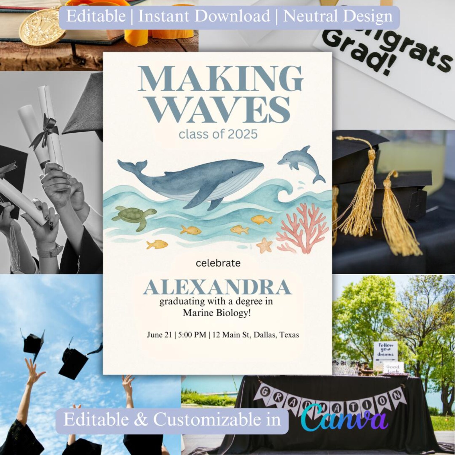 Marine Biology Graduation Invitation | Ocean Theme Party Template ...