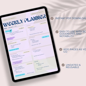 Digitaler Wochenplaner, Undatierter Wochenplaner, iPad Wochenplaner, Minimalistischer Planer, iPad Planner, GoodNotes Planner, Notability Planner