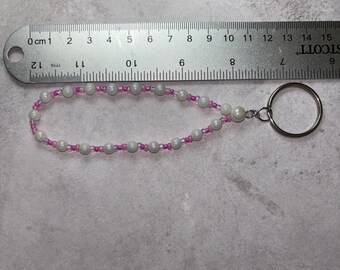Pink & pearl beaded keychain