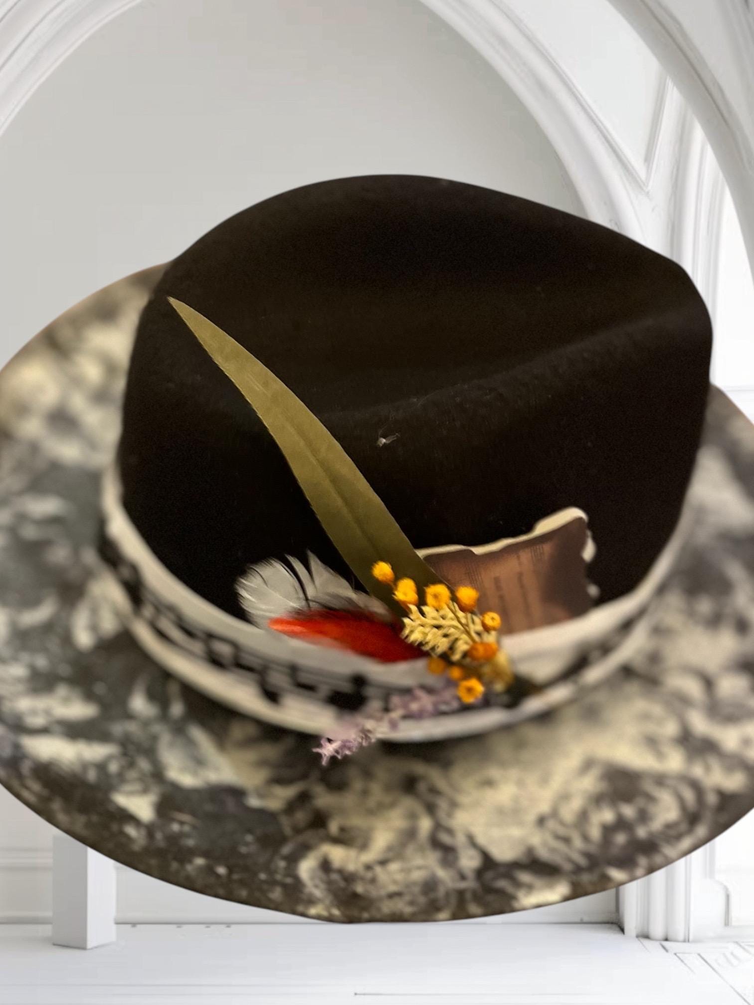 Handcrafted Eco-Art Fedora – Green & Gold Statement Hat (One of a Kind) Montana fedora in emerald green with vintage silks - Lovely Bird main image 4
