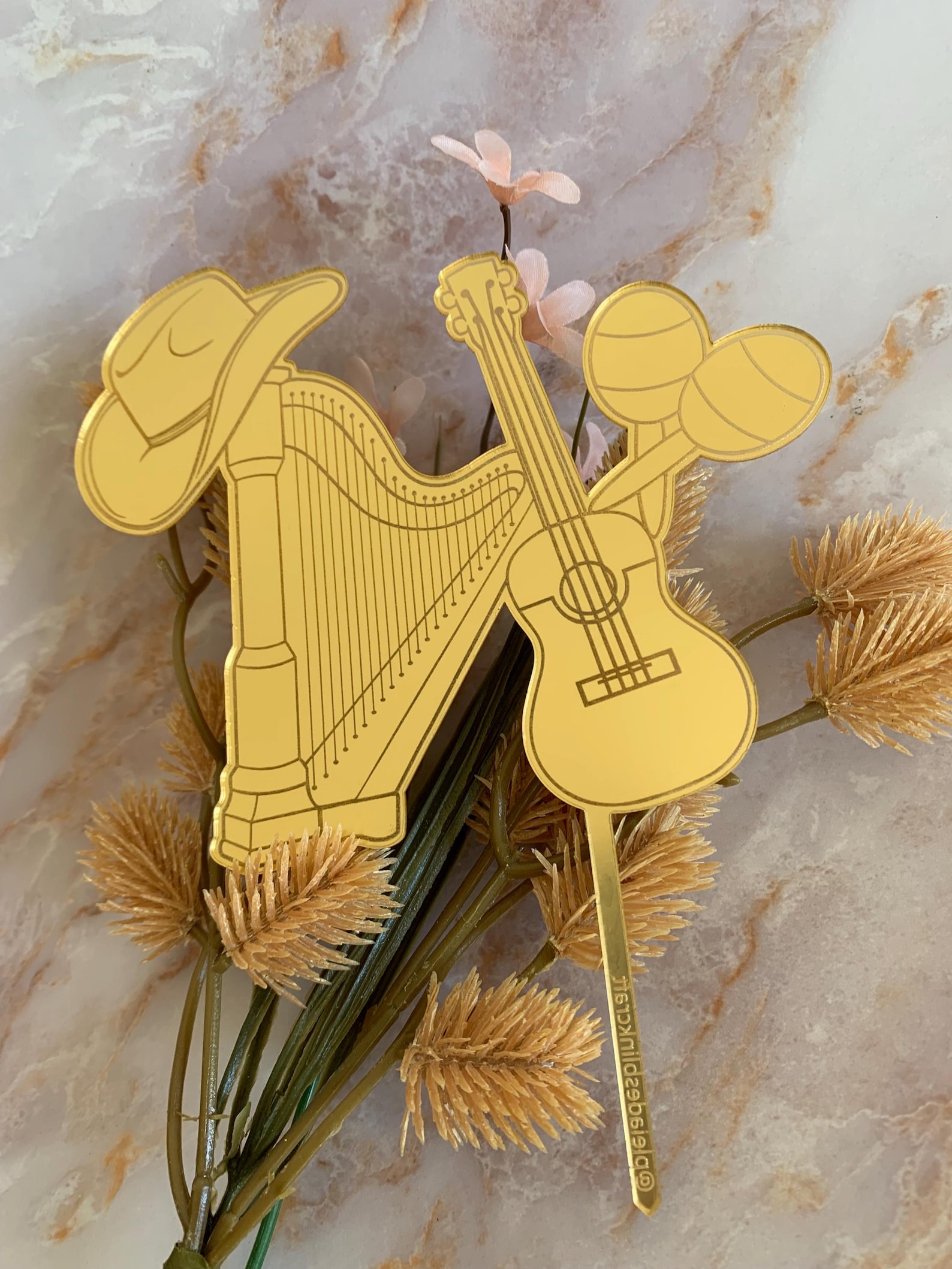 Custom Acrylic Musical Instruments Cake Topper: Harp, Cuatro, Maracas ...