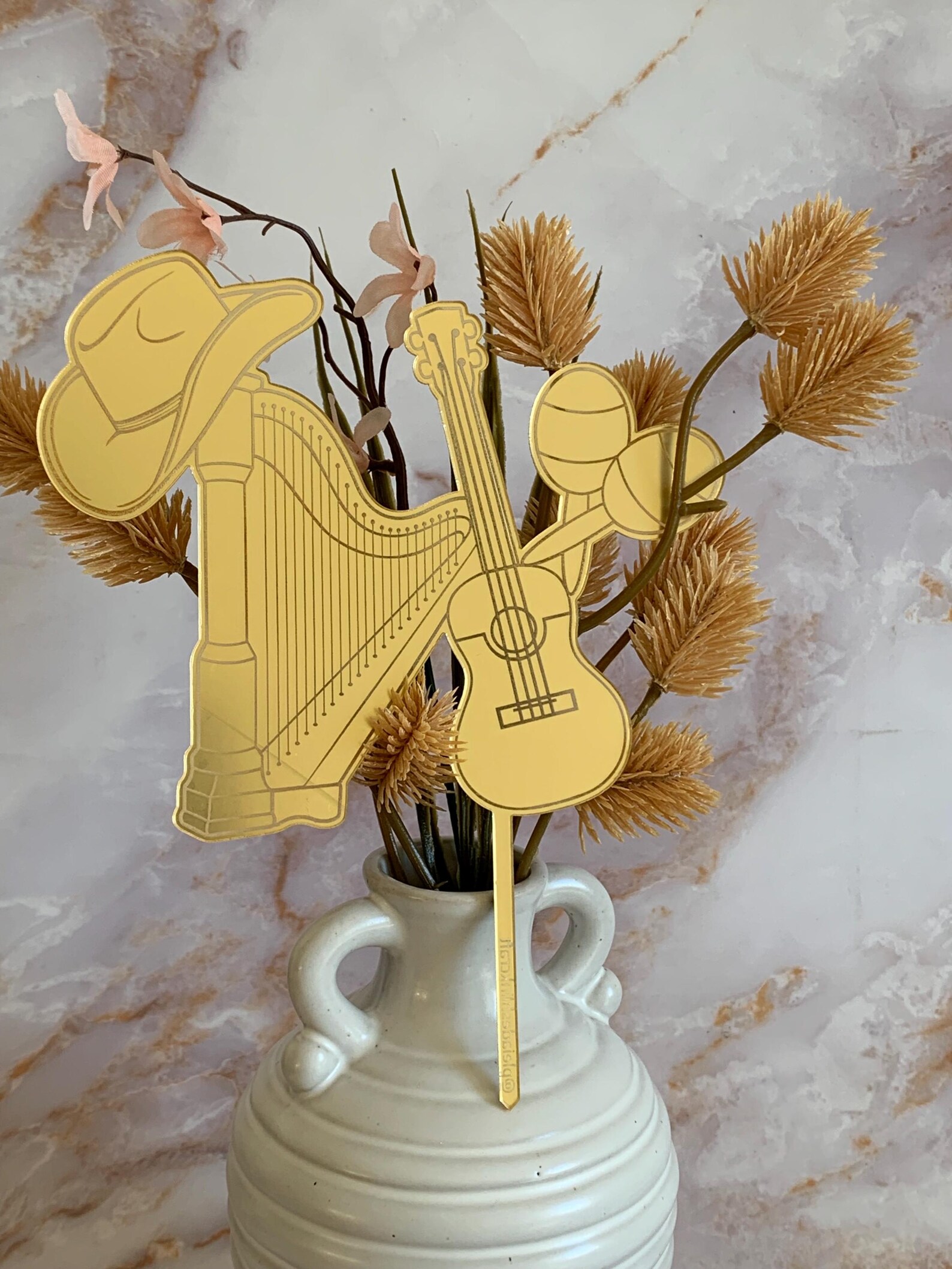 Custom Acrylic Musical Instruments Cake Topper: Harp, Cuatro, Maracas ...