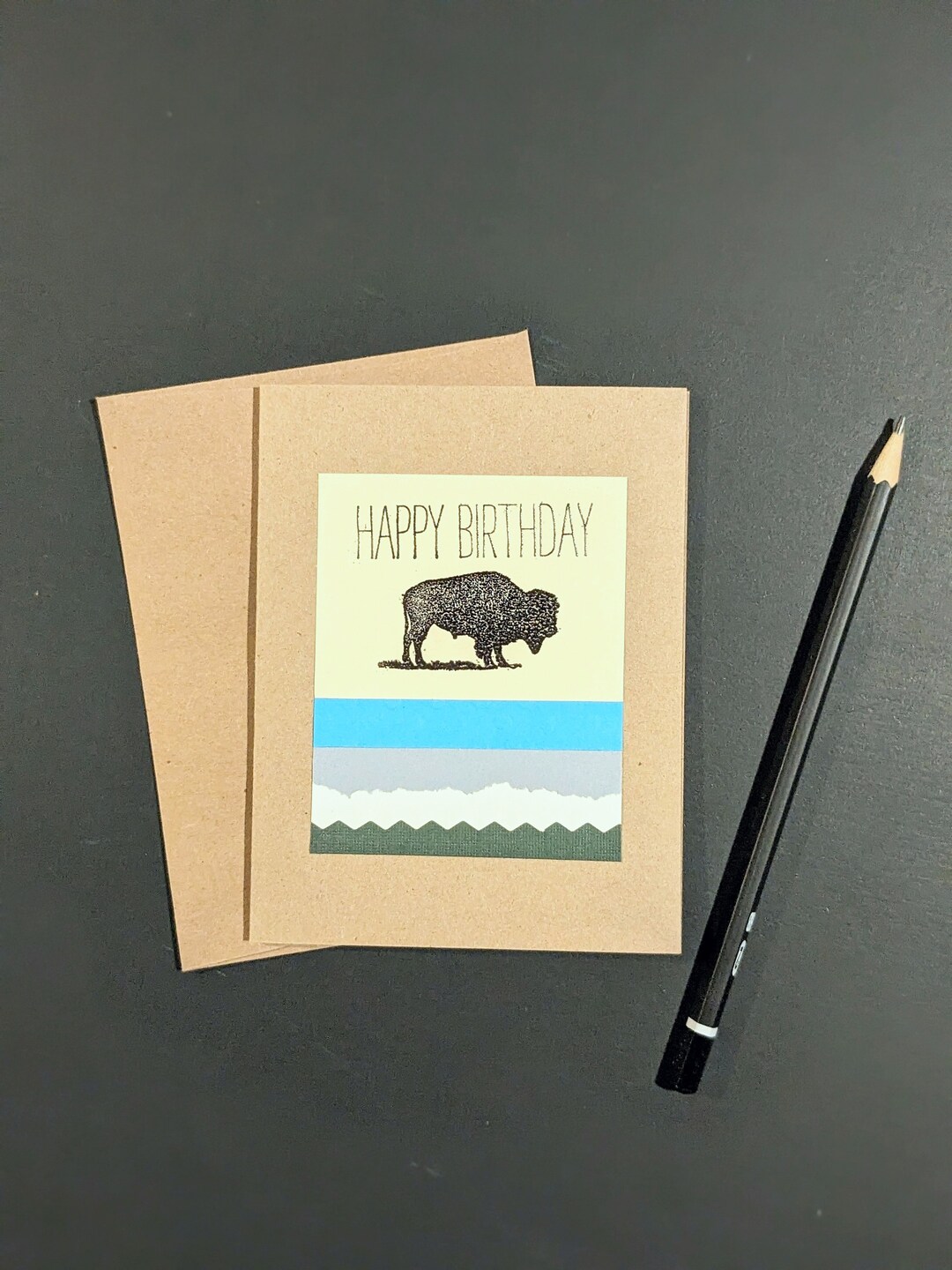 Sky Blue Happy Birthday Bison Art Card, Native American Made, Eco ...