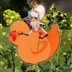The Duck King Keychain - Hazbin Hotel Lucifer - Holographic Crystal Acrylic - 3 in.