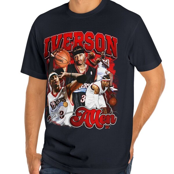 Allen Iverson Philadelphia 76ers T-shirt graphique, t-shirt à manches longues, chemise de basket-ball, chemise des 76ers, bootleg, chemise rétro, cadeaux pour lui