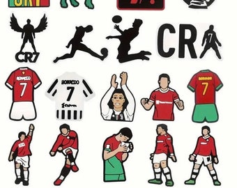 Cristiano Ronaldo World Cup shoe charms | Portugal Jibbitz | Ronaldo croc charms | Cristiano Ronaldo | Juventus | 18 Pack | Soccer | Futbol