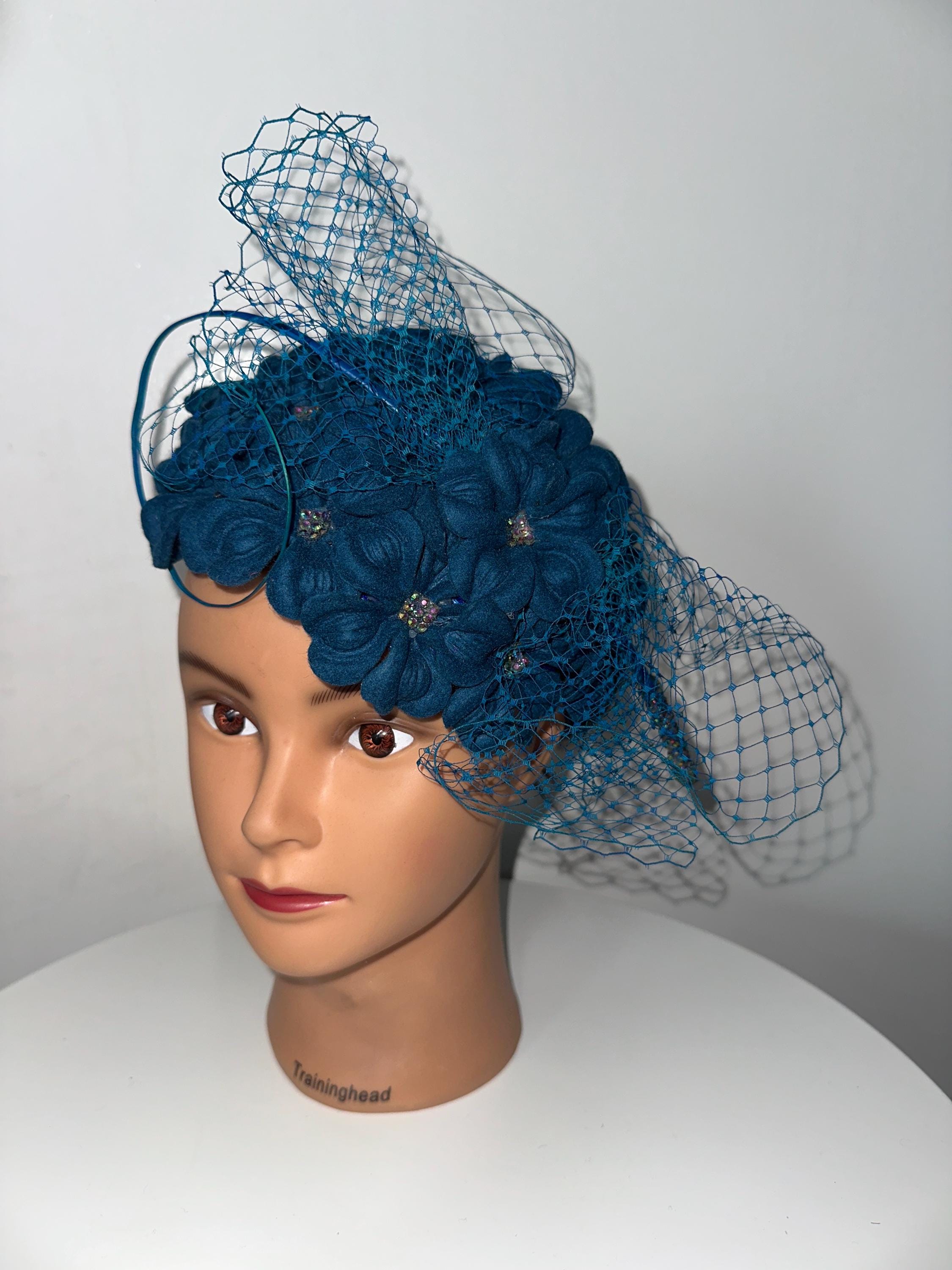 ** Artisan Fusion Felting Turquoise  Wool and Bead Embellished Floral Hat Size S Hand Made Turquoise Felted Wool With Beads Cap - Etsy main image 2