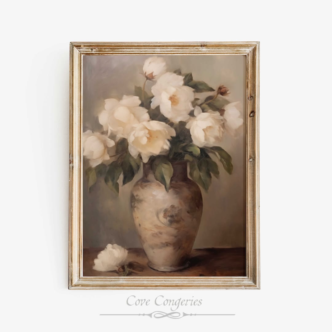PRINTABLE Still Life Roses Vintage Painting on Canvas | Vintage ...