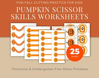 Schede di lavoro per imparare a usare le forbici per zucche: esercizi di taglio autunnale per bambini (download PDF)