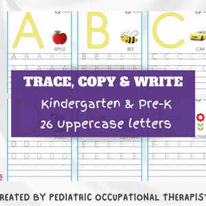 Uppercase Alphabet Tracing Worksheets | 26 Letters Handwriting Practice for Preschool & Kindergarten | OT Digital Download PDF