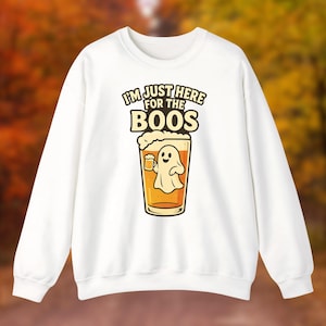 I&#39;m Here For the Boos, Beer Ghost Halloween Sweatshirt, Cozy Gildan Crewneck, Fun Gift for Friends
