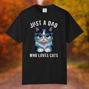 T-shirt JustaDad Who Loves Cats, Cute Glasses Kitty, 50% korting en gratis verzending