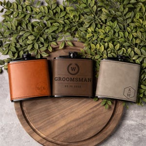 Engraved Flask for Groomsmen Proposal Gift - Personalized Leather Flasks for the Perfect Wedding Party Gift