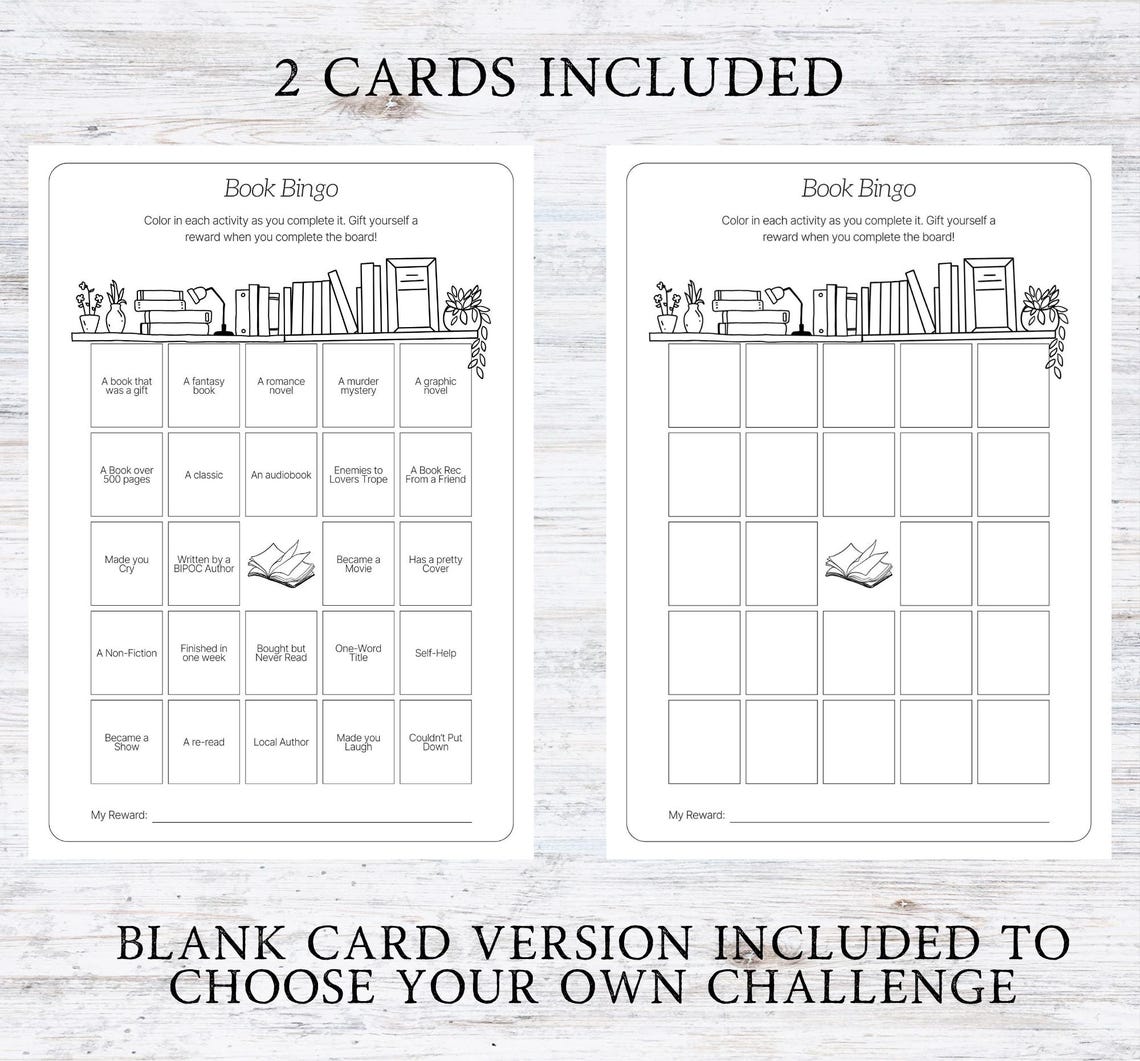Book Bingo Card Printable | Reading Challenge Bingo | Book Lover Game ...