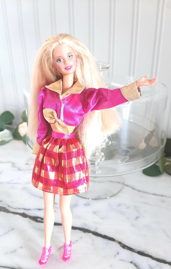 1998 Barbie Doll: Vintage Pink & Gold Outfit, Long Blonde Hair - Etsy