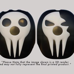 Pu&ograve; includere: Un rendering 3D di una maschera di teschio nero e bianco. Il teschio &egrave; bianco con occhi neri e una bocca nera. La maschera &egrave; un rendering 3D e potrebbe non rappresentare completamente il prodotto stampato finale.