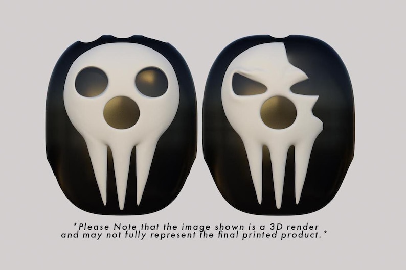Pu&ograve; includere: Un rendering 3D di una maschera di teschio nero e bianco. Il teschio &egrave; bianco con occhi neri e una bocca nera. La maschera &egrave; un rendering 3D e potrebbe non rappresentare completamente il prodotto stampato finale.