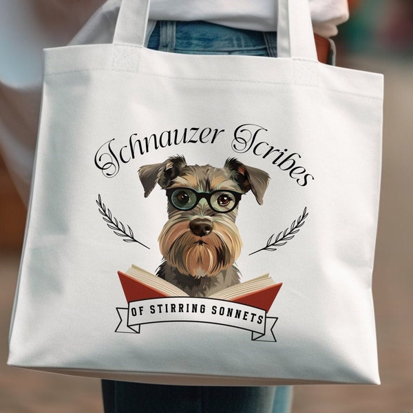 Schnauzer Dog Tote Bag: Travel book bag for dog lovers! Gift for teachers, writers, bookish souls. Perfect for book clubs and BookTok.