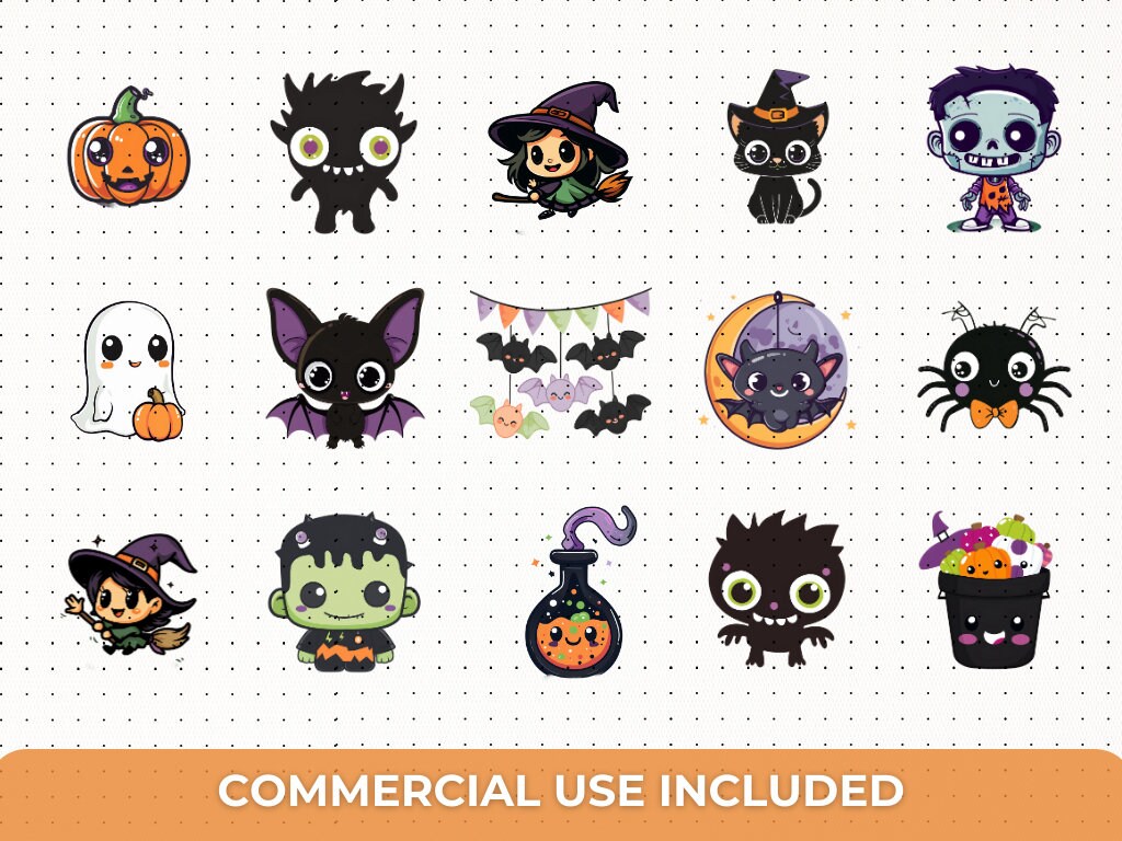 Cute Halloween SVG Bundle | Kawaii Halloween PNG Clipart | Ghost ...