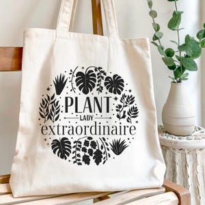 Plant Lady Extraordinaire Tote Bag, Funny Plant Mom Gift, Minimalist Botanical Canvas Bag, Reusable Eco-Friendly Market Tote
