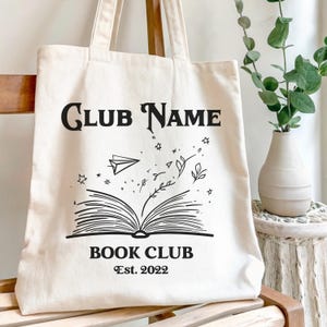 Custom Book Club Tote Bag, Personalized Tote for Readers, Custom Canvas Bag with Book Club Name, Book Club Gift, Bookish Merch, Book Bag