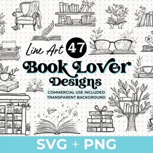 Pacchetto SVG PNG di libri / Raccolta di clipart libresche / Pila di libri, libro aperto, citazioni di lettura / File digitali Bookworm per Cricut Silhouette