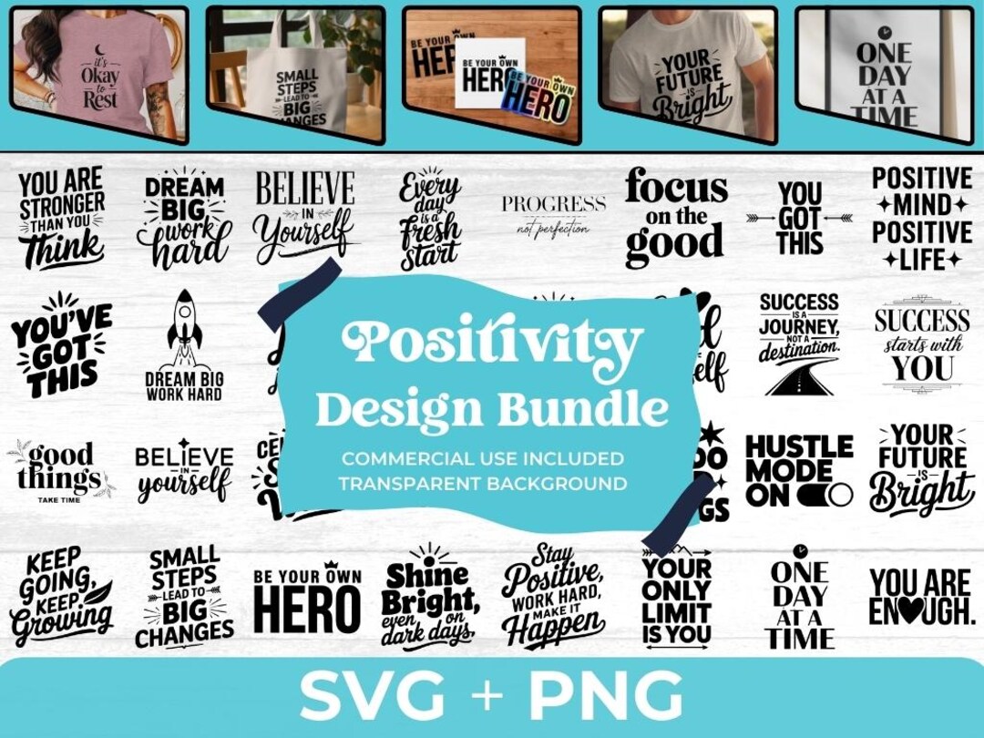 Motivational SVG Design Bundle | 29 Positivity Quotes (digital Download ...