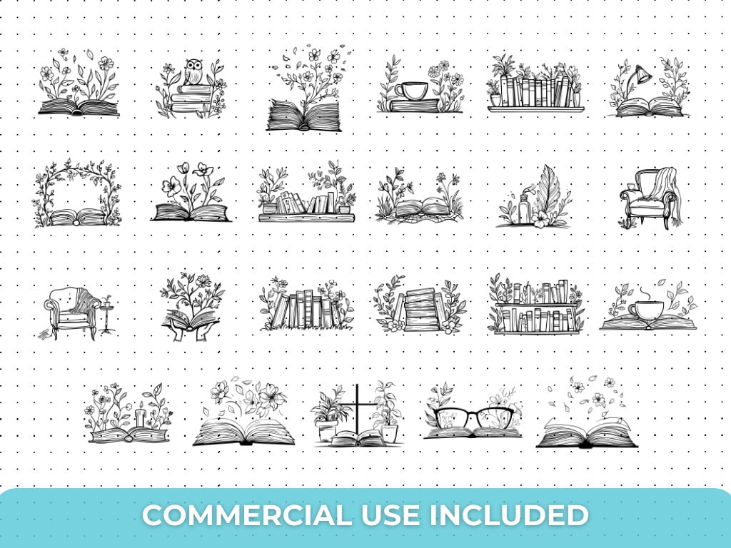 Book SVG PNG Bundle | Bookish Clipart Collection | Stack of Books, Open ...