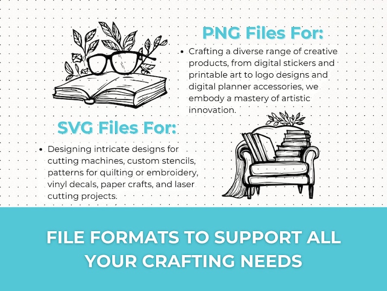 Book SVG PNG Bundle featuring designs like stack of books, open book, reading glasses, bookworm, and bookmarks. Ideal for Cricut and Silhouette projects such as book-themed decor, bookmarks, apparel, and book club crafts.