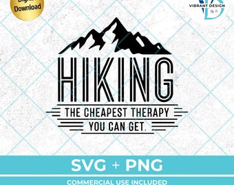 Hiking The Cheapest Therapy SVG | Outdoor Adventure Design (Digital Download)