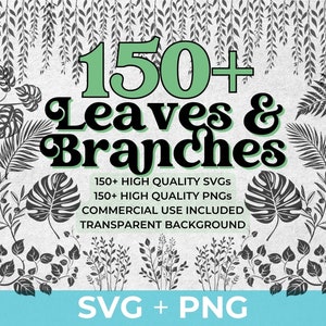 150+ bladeren en takken SVG-png-ontwerpen | Botanische SVG-bundel | Handgetekende bladclipart voor Cricut, papieren bladeren en plantenprojecten