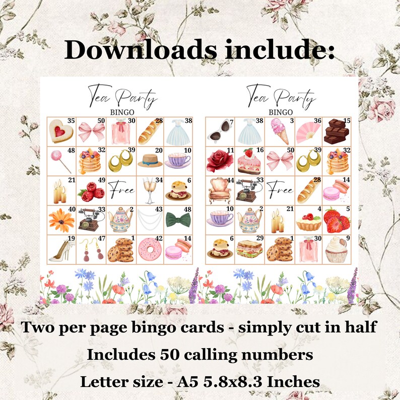 20 Printable Tea Party Bingo Cards Tea Party Bridal Shower Games Tea ...