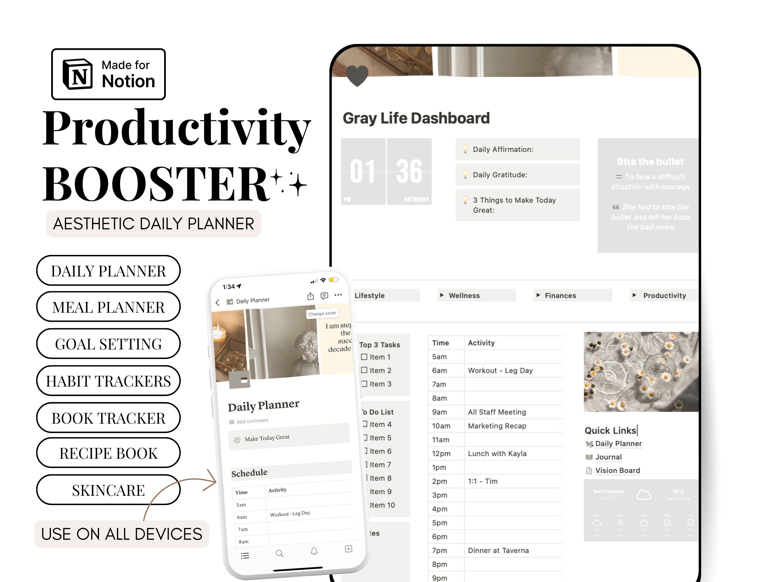 Notion Dashboard Template Notion Life Planner Aesthetic Digital Planner