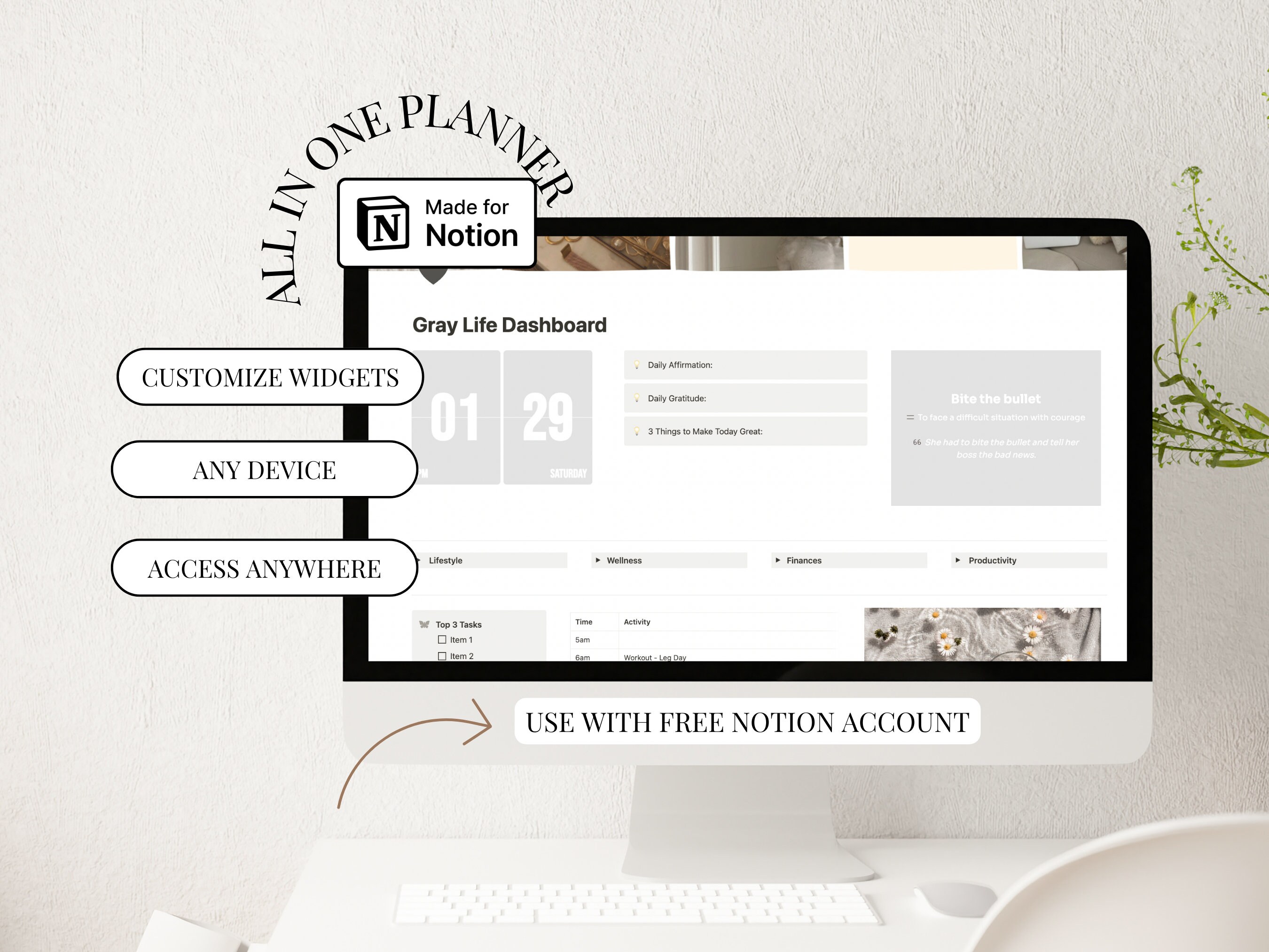 Notion Dashboard Template Notion Life Planner Aesthetic Digital Planner