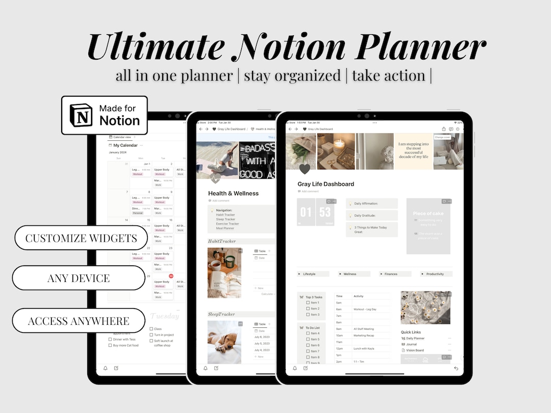 Notion Dashboard Template Notion Life Planner Aesthetic Digital Planner
