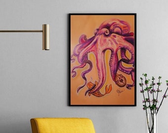 Octopus Digital Download Home Decor Poster Illustration