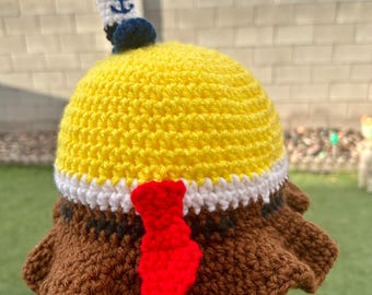 Bonnet au crochet fait main avec personnage sous-marin - Bonnet de dessin animé nautique