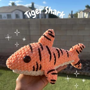 Crochet Tiger Shark Plushie - Handmade Amigurumi Shark Toy - Ocean Animal Plush - Soft Stuffed Tiger Shark - Cute Sea Creature Gift