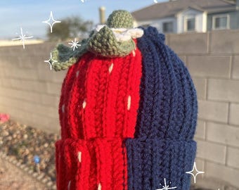Bonnet au crochet fruits rouges - bonnet fraise myrtille - chapeau fruits mignons - chapeau au crochet cottagecore - chapeau baies fait main