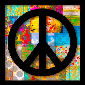 Peace Sign Pop Art Print: Bohemian Collage, Retro Wall Decor (Digital Download)