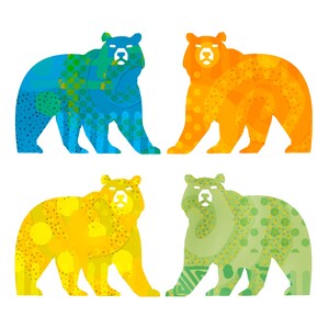 Abstract Bear Quartet Print: Colorful Geometric Pop Art (Digital Download)