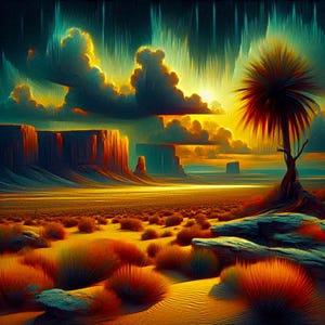 Mystical Desert Sunset Print | Ethereal Landscape Digital Art | Southwestern Wall Decor | Instant Download