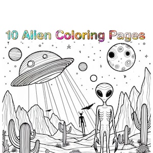 10 Alien Coloring Pages, Gray Alien Coloring Book, Alien Invasion Coloring Pages