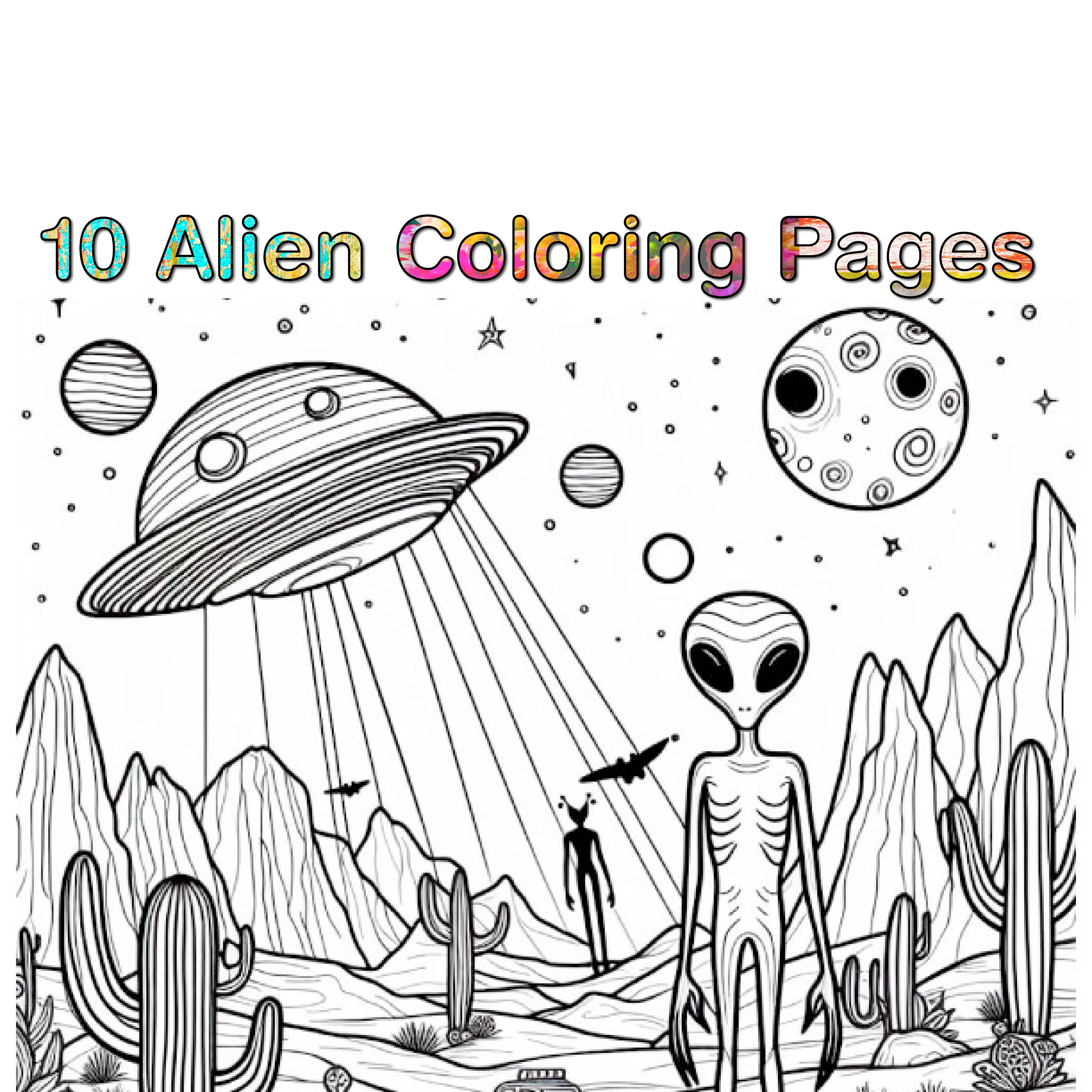 10 Alien Coloring Pages, Gray Alien Coloring Book, Alien Invasion ...