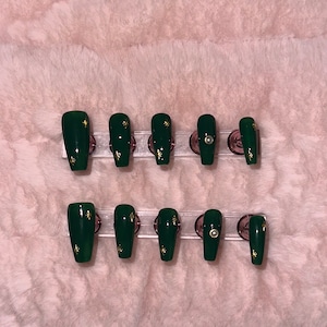 Emerald Green Nails with Gems