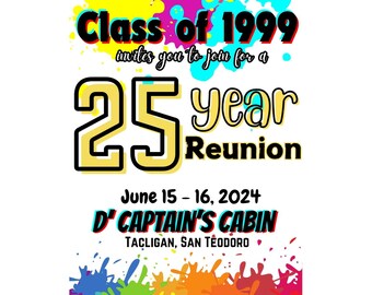 Plantilla de invitación para reunión de clase, editable, personalizable, imprimible, para el 10, 20, 30, 40 y 50 años, en cualquier año o color.