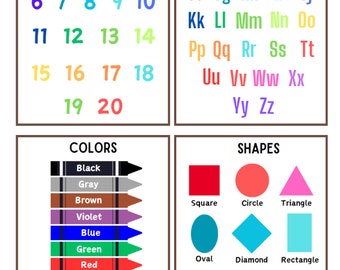 Arte mural educativo, pósteres para el aula, imprimibles para la educación en casa, póster educativo, póster del alfabeto, arte mural infantil, póster para la sala de juegos