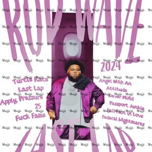 May include: A purple and white graphic with the text "Rod Wave 2024" and the words "Turtle Race", "Last Lap", "Apply Pressure", "25", "Fuck Fame", "Angel With An Attitude", "Never Mind", "Passport Junkie", "Fall Fast In Love", "Federal Nightmares", and "Lastlar" in black text.