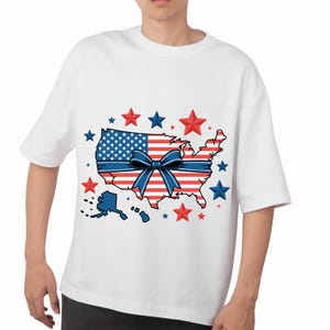 USA Flagge Karte Rote Schleife, 4. Juli PNG, Unabhängigkeitstag Clipart, Vaterländisches Sublimationsdesign, Digitaler Download, Vaterländisches Design, PNG-Datei